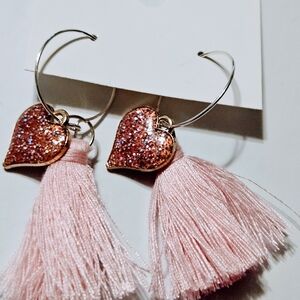 Pink Heart Tassel Earrings